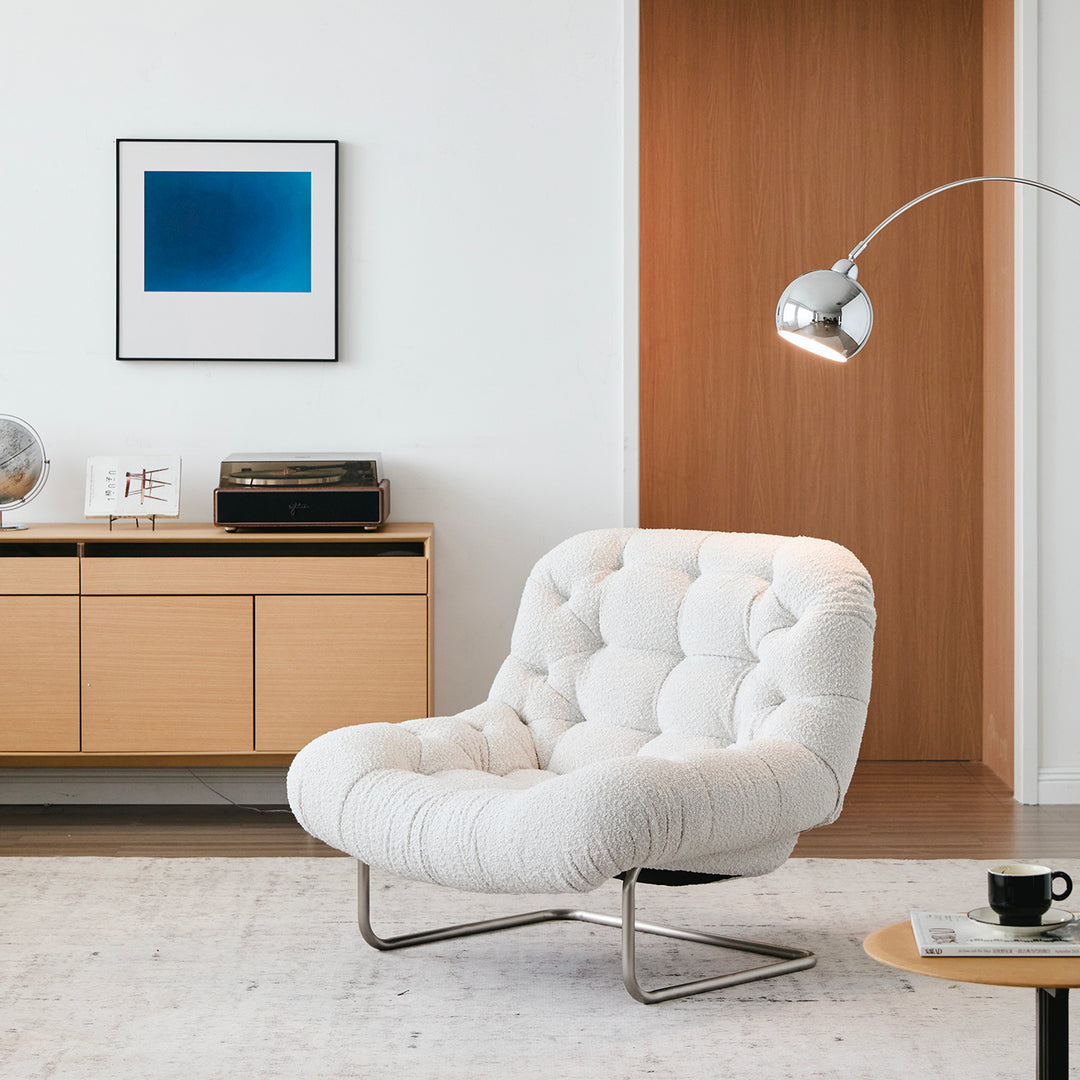Bauhaus boucle fabric 1 seater sofa emi with context.