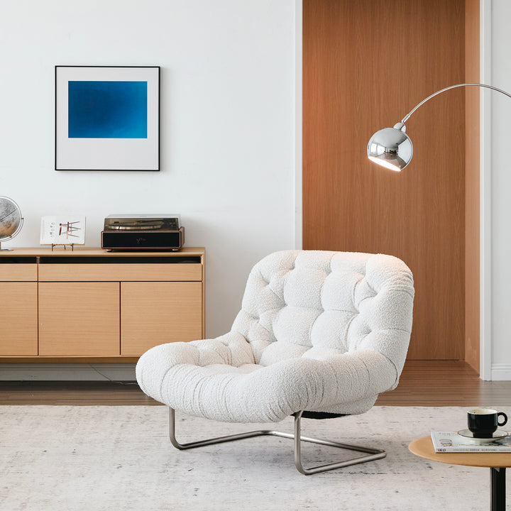 Bauhaus boucle fabric 1 seater sofa emi with context.