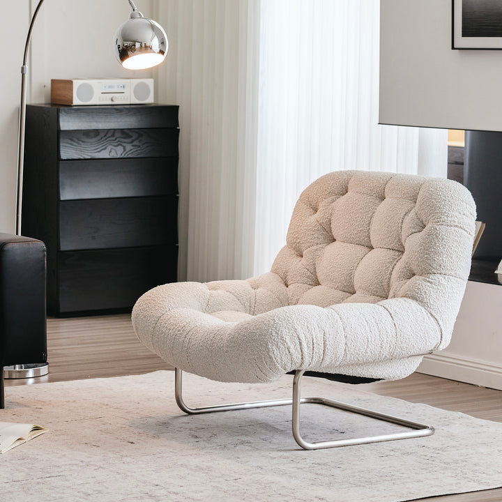 Bauhaus boucle fabric 1 seater sofa emi in close up details.