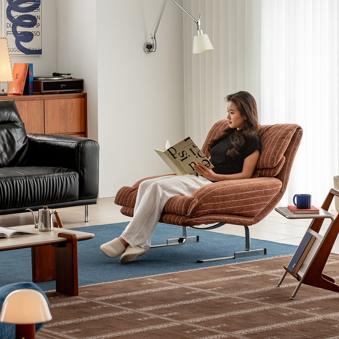 Bauhaus chenille velvet fabric 1 seater sofa searle in panoramic view.