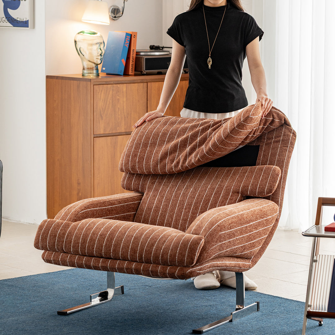 Bauhaus chenille velvet fabric 1 seater sofa searle with context.