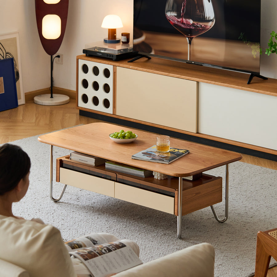 Bauhaus cherry wood coffee table locke primary product view.