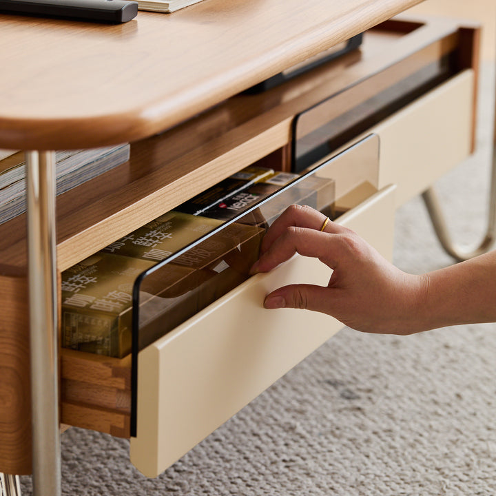 Bauhaus cherry wood coffee table locke in panoramic view.
