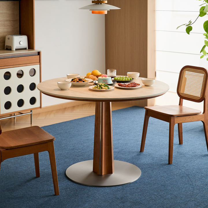 Bauhaus cherry wood sintered stone round dining table pinecone size charts.