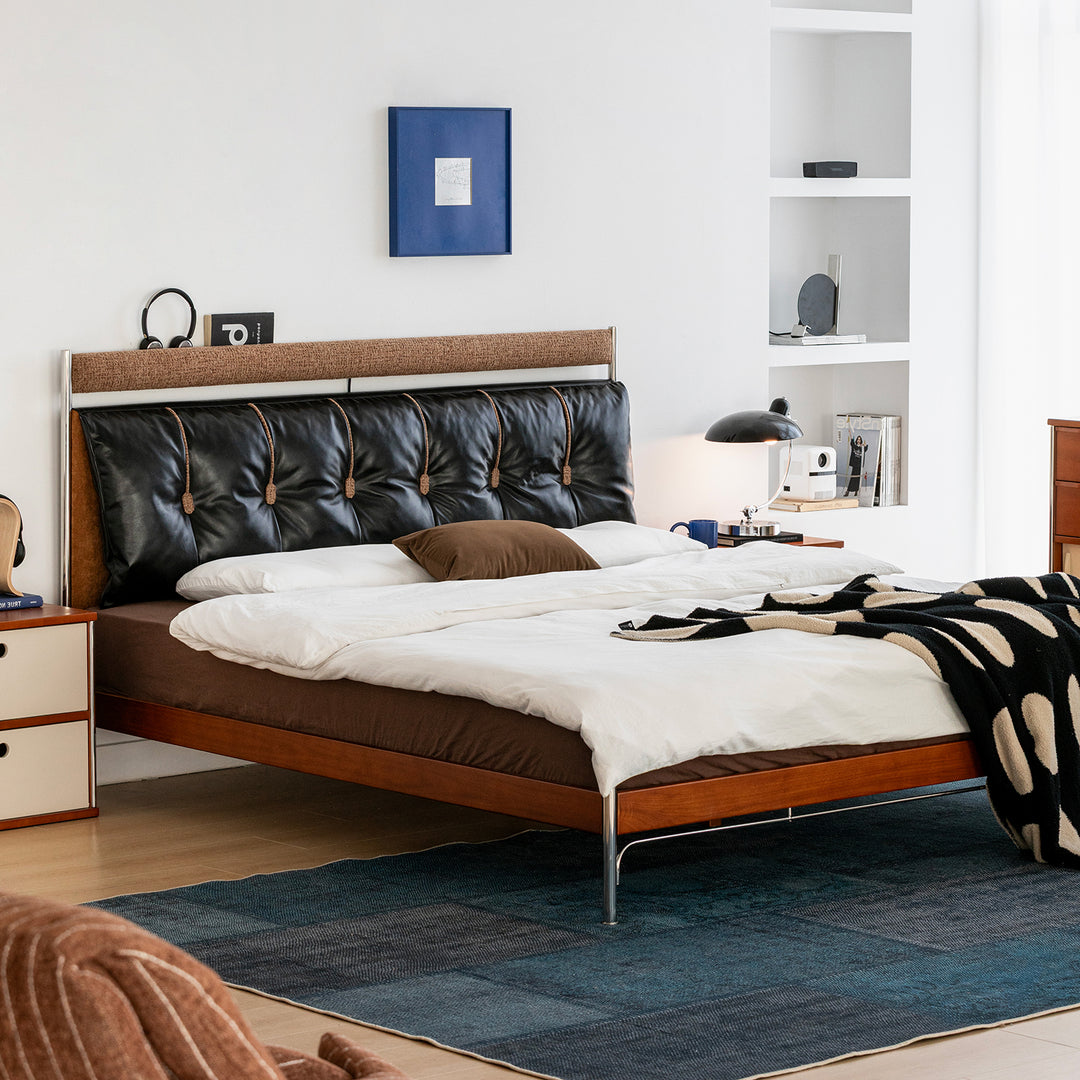 Bauhaus genuine leather bed supple black color swatches.