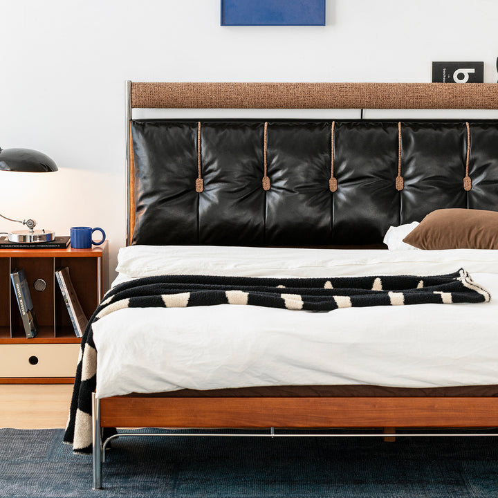 Bauhaus genuine leather bed supple black in real life style.