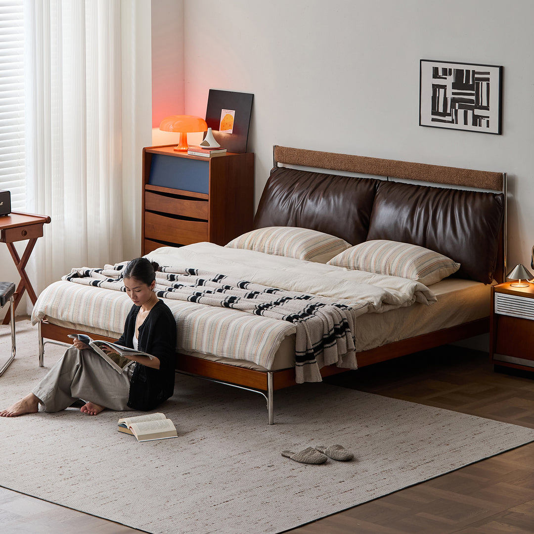 Bauhaus genuine leather bed supple brown material variants.