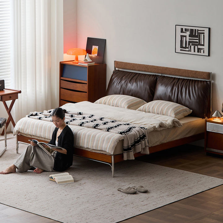 Bauhaus genuine leather bed supple brown material variants.