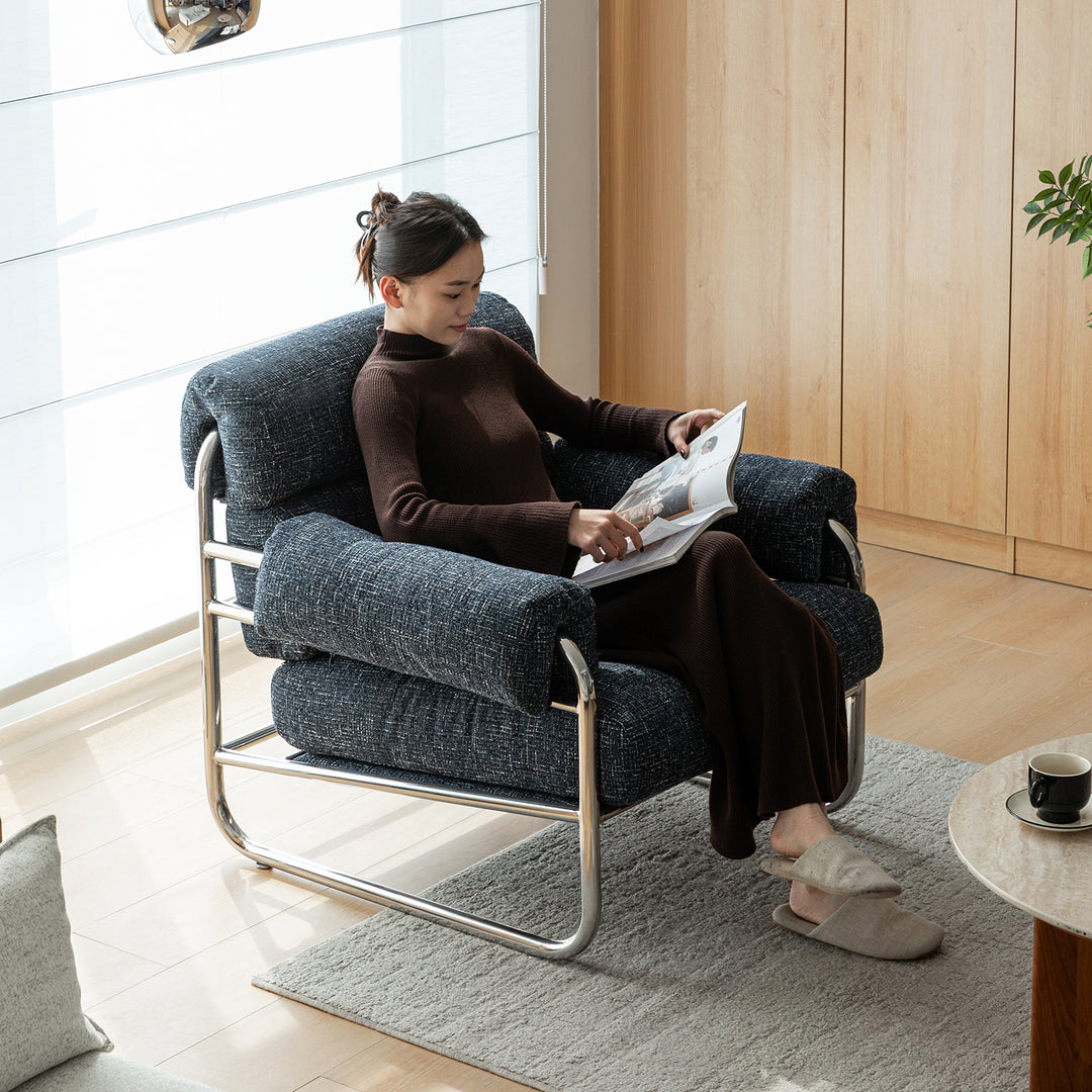 Bauhaus mix weave fabric 1 seater sofa becca in still life.