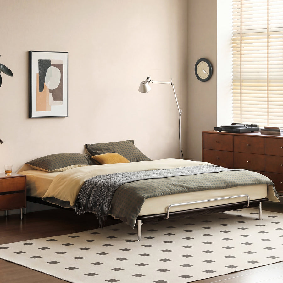 Bauhaus rubber wood platform bed americano primary product view.