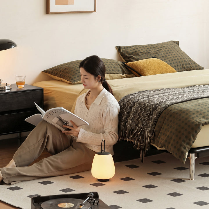 Bauhaus rubber wood platform bed americano in real life style.