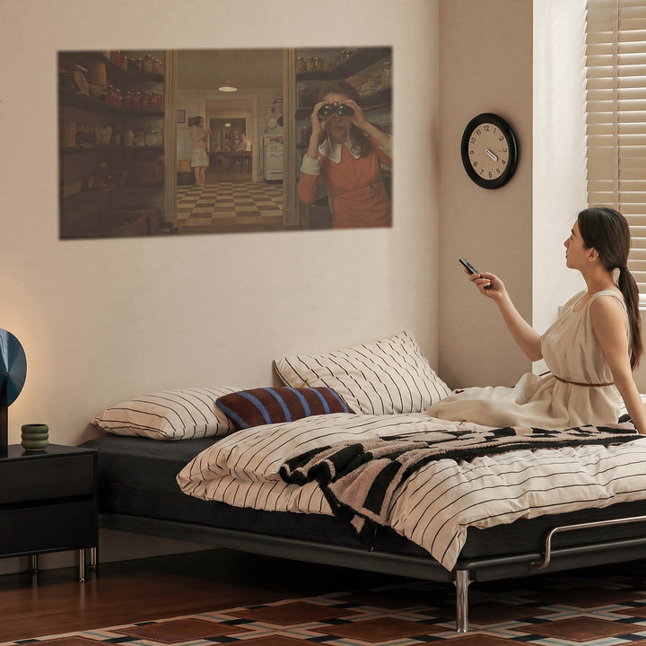 Bauhaus rubber wood platform bed americano in close up details.