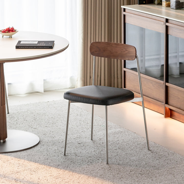 Bauhaus walnut wood dining chair wiener with context.