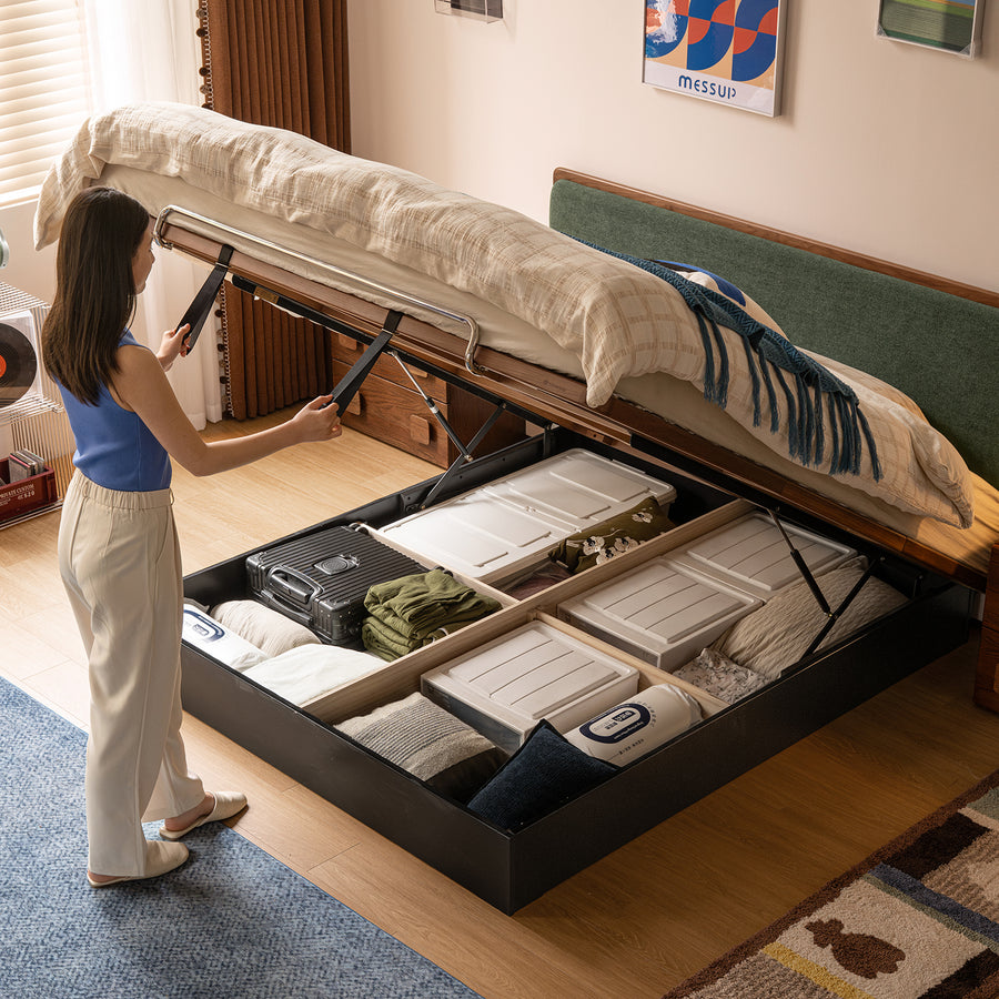 Bauhaus walnut wood storage bed film primary product view.
