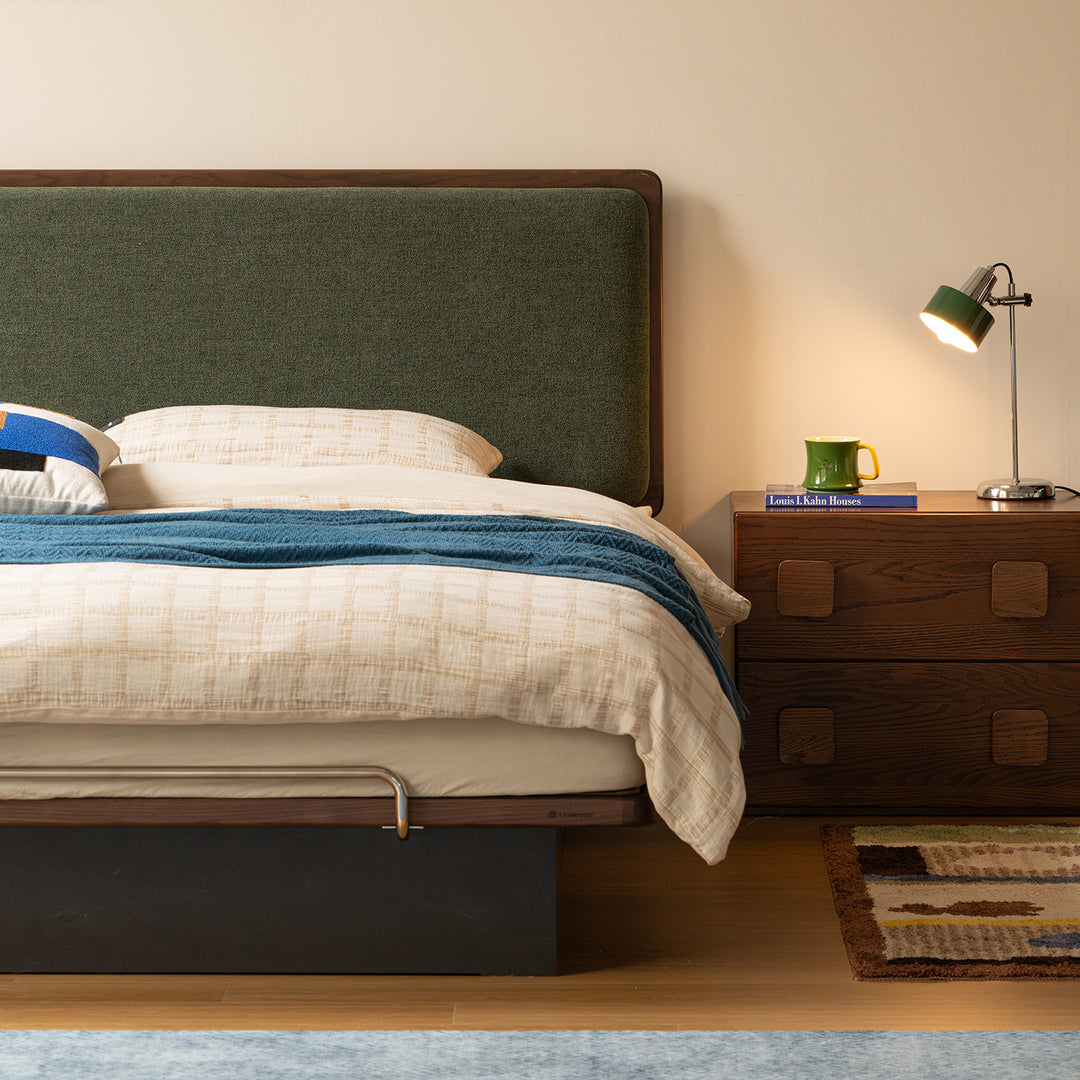 Bauhaus walnut wood storage bed film material variants.