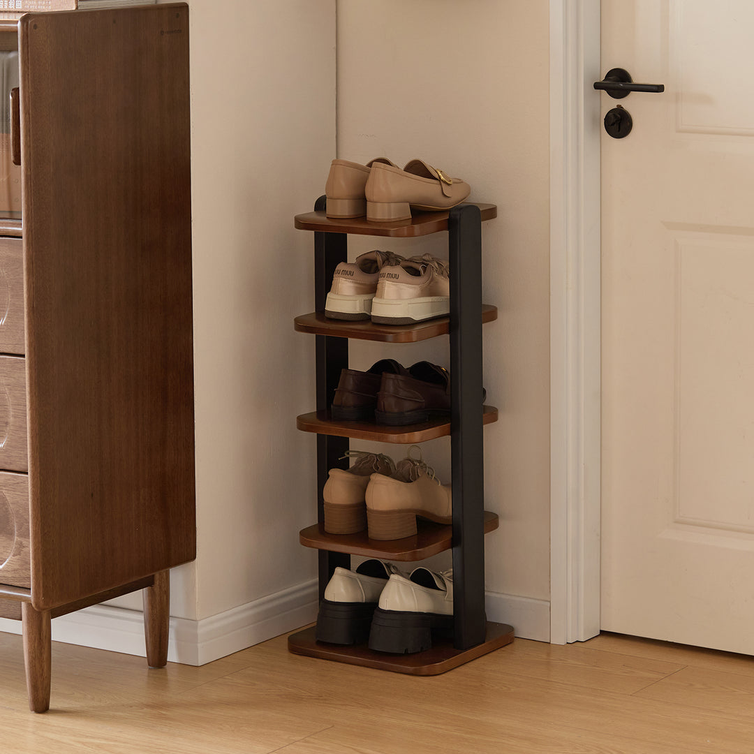 Bauhaus wood shoe shelf flow with context.