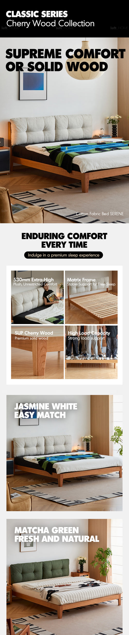 Scandinavian Cherry Wood Cotton Fabric Bed SERENE Good to Know Preview-1