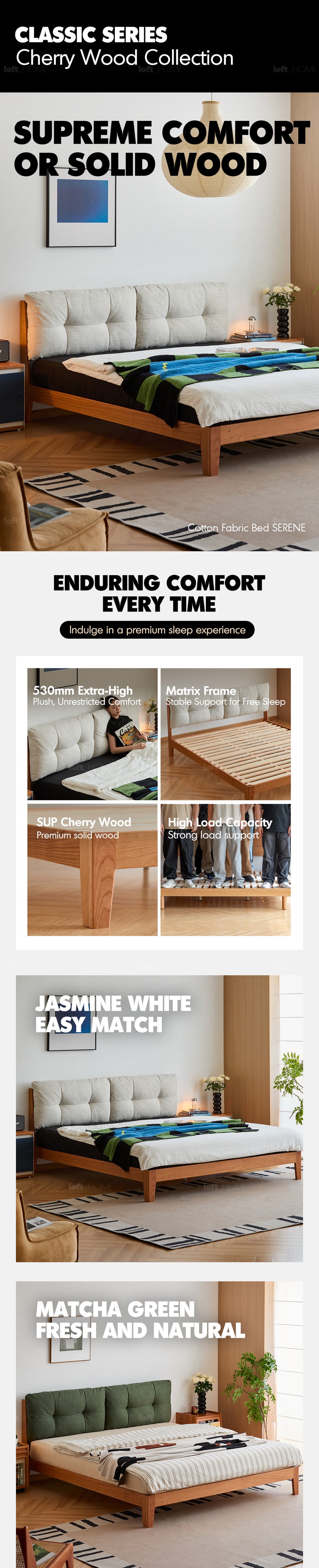 Scandinavian Cherry Wood Cotton Fabric Bed SERENE Good to Know - 1