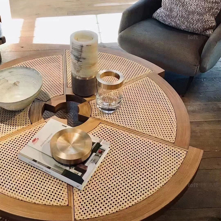 Bohemian rattan coffee table rio in details.