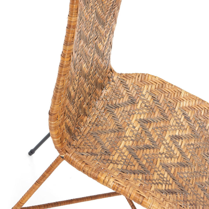 Bohemian rattan dining chair wicker in close up details.