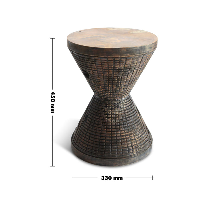 Bohemian wood side table drum size charts.