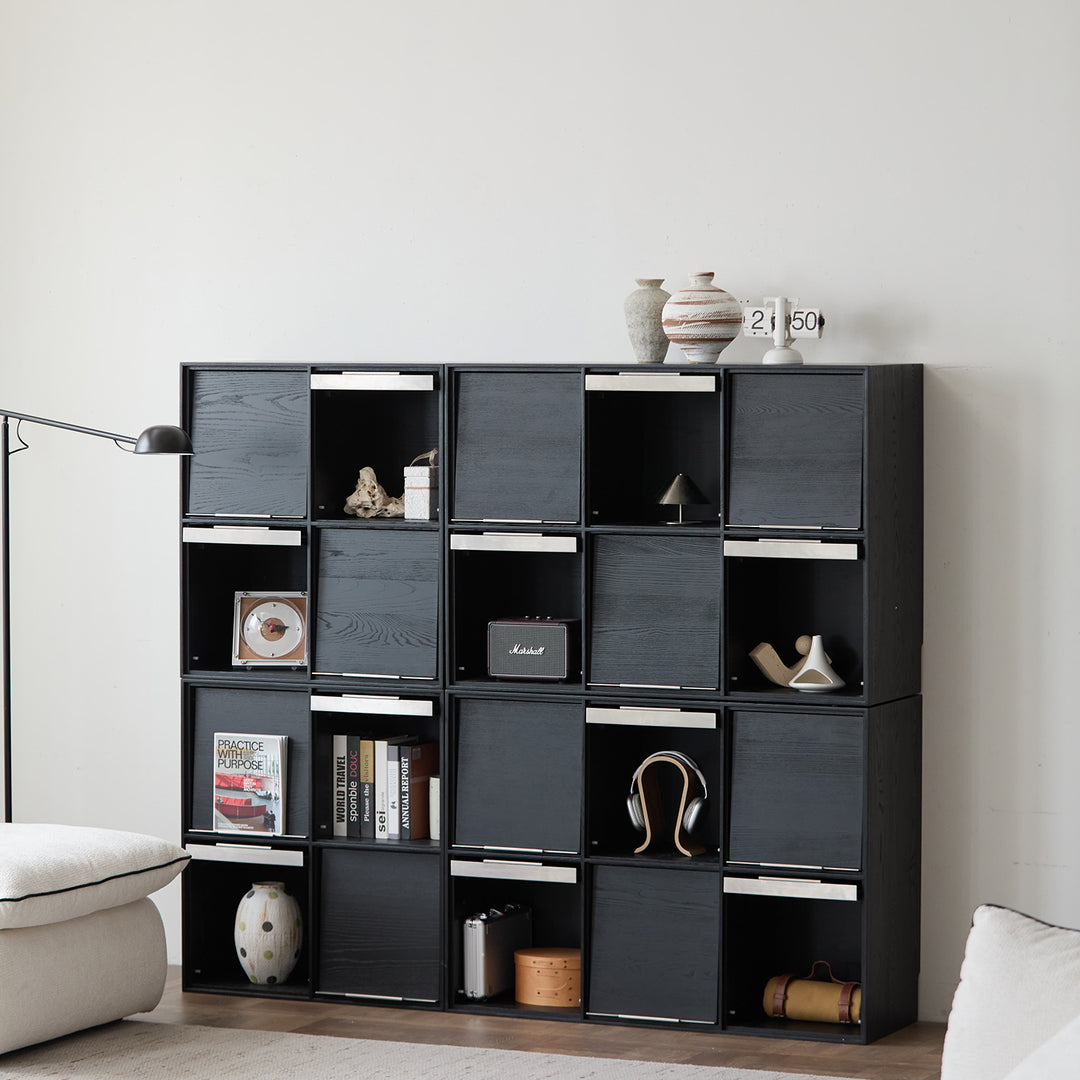 Minimalist ash wood veneer modular box cabinet grid primary product view.