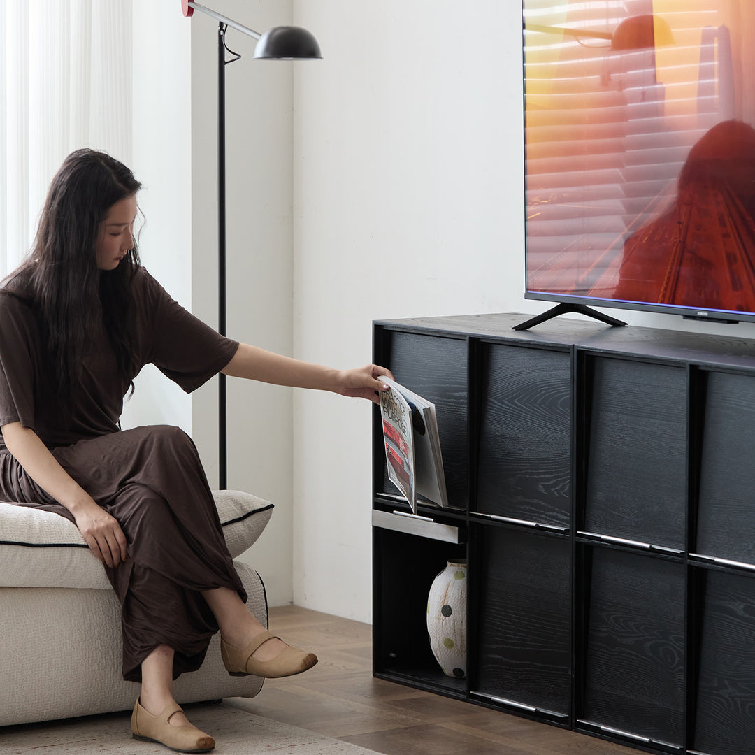Minimalist ash wood veneer modular box cabinet grid size charts.