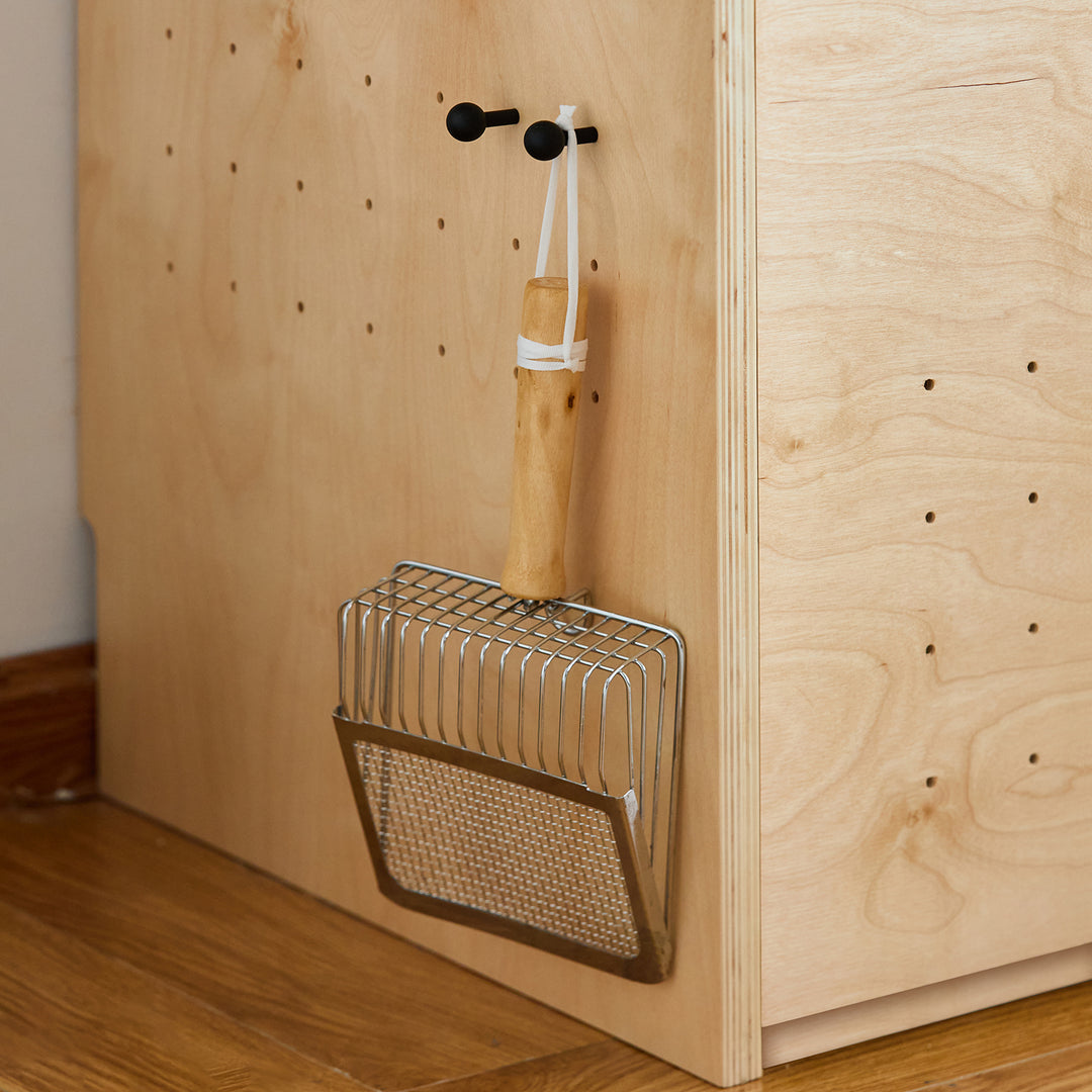 Minimalist plywood cat tower cabinet gulu in still life.