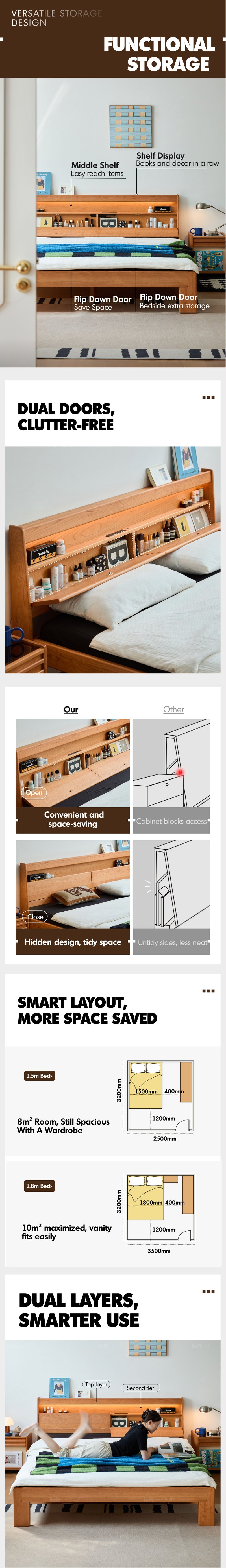 Scandinavian Cherry Wood Bed ACCOMPANY LIGHT Good to Know - 8