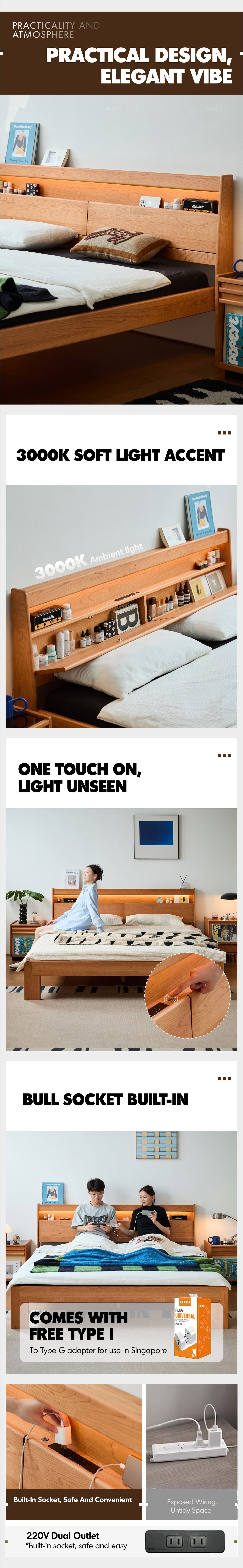 Scandinavian Cherry Wood Bed ACCOMPANY LIGHT Good to Know - 9