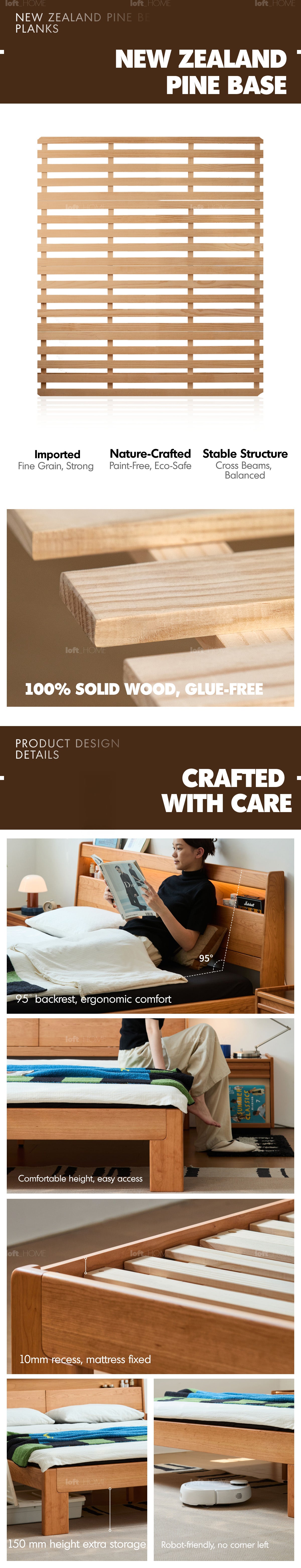 Scandinavian Cherry Wood Bed ACCOMPANY LIGHT Good to Know - 10