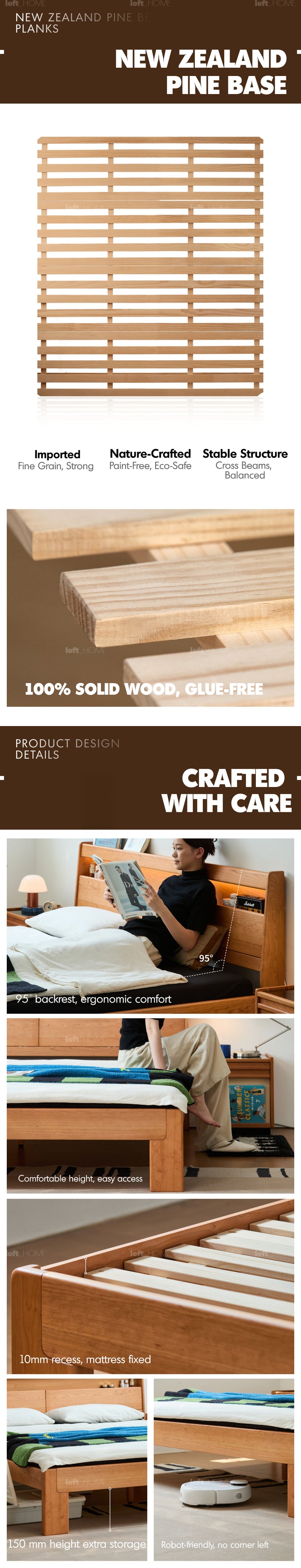 Scandinavian Cherry Wood Bed ACCOMPANY LIGHT Good to Know - 10