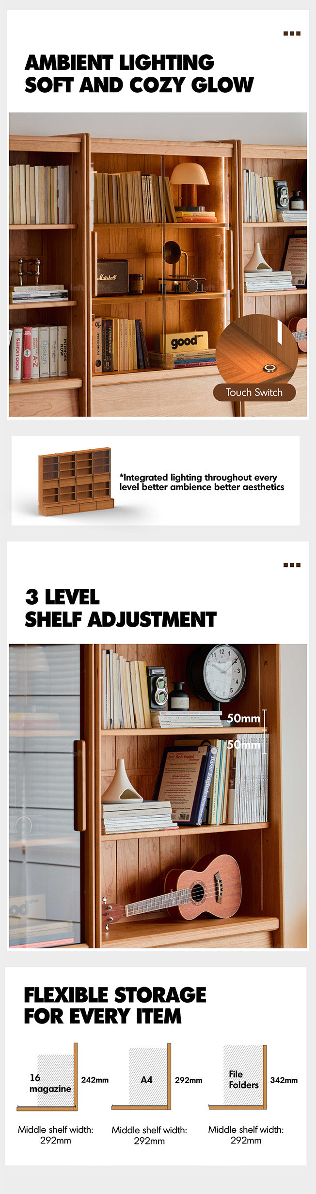 Scandinavian Cherry Wood Bookshelf VISTA Good to Know - 11