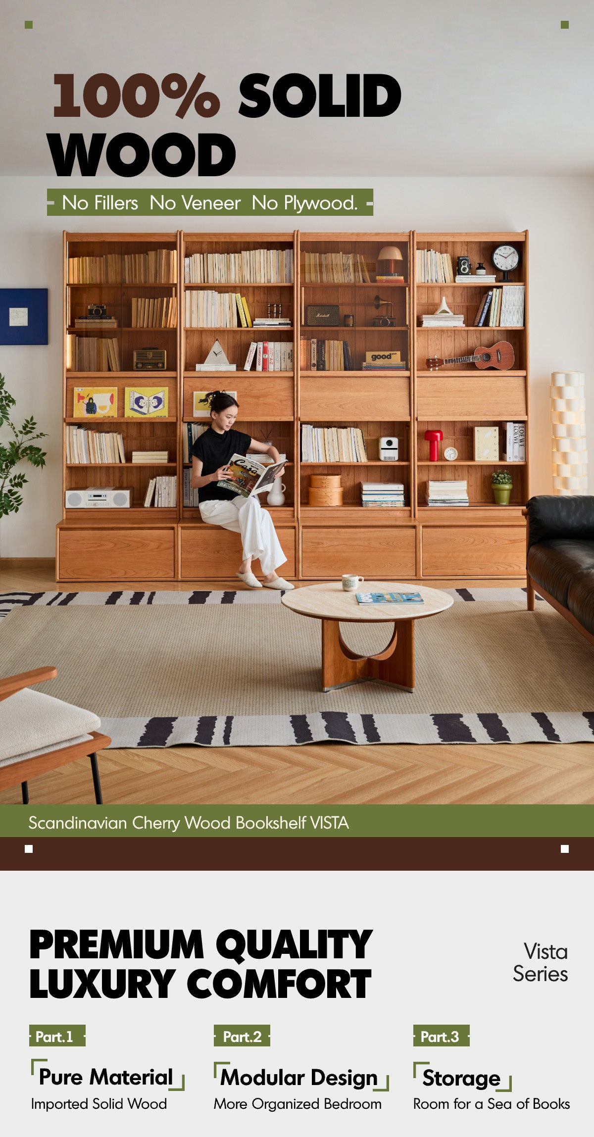 Scandinavian Cherry Wood Bookshelf VISTA Good to Know - 1