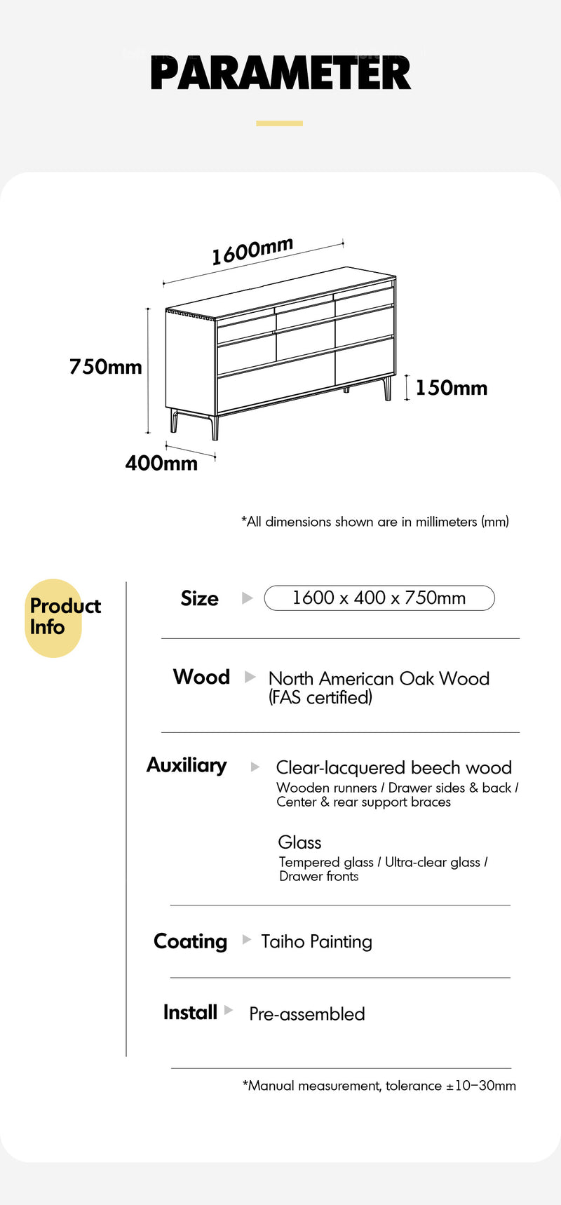 Scandinavian Oak Wood Chest Of 8 Drawers FLOATING LIGHT Good to Know - 13