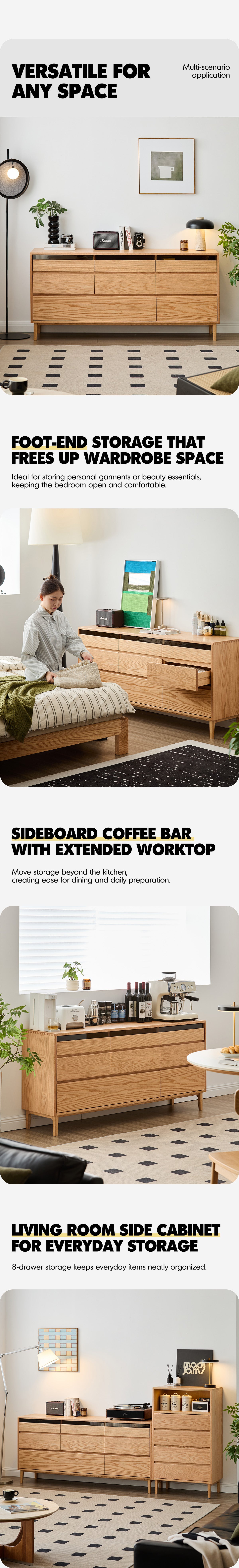 Scandinavian Oak Wood Chest Of 8 Drawers FLOATING LIGHT Good to Know - 4