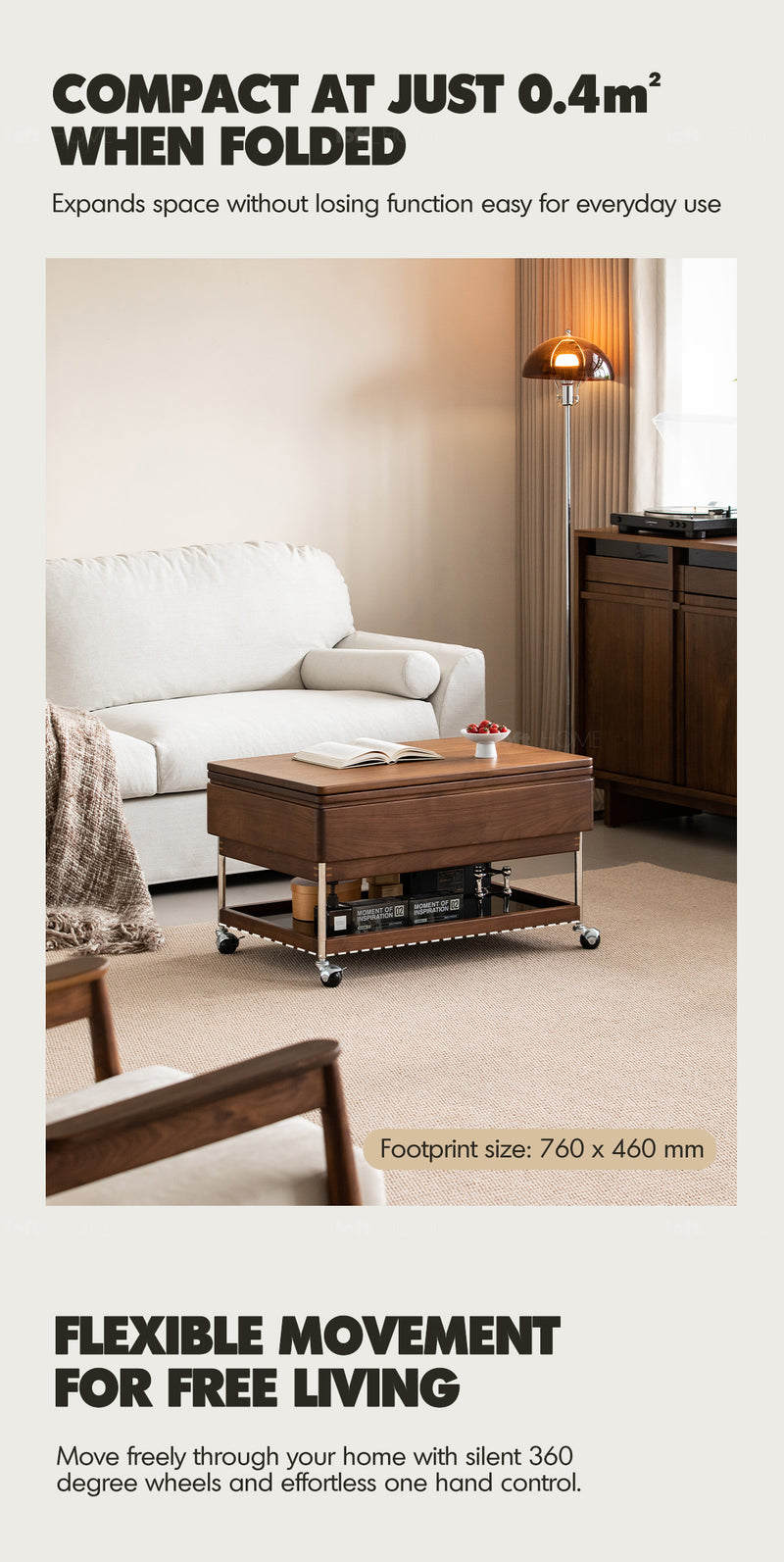 Japandi Walnut Wood Lift-Up Coffee Table SEREN Good to Know - 4