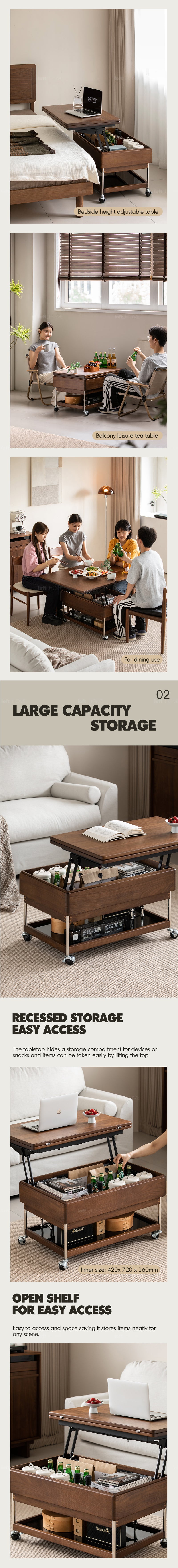Japandi Walnut Wood Lift-Up Coffee Table SEREN Good to Know - 6