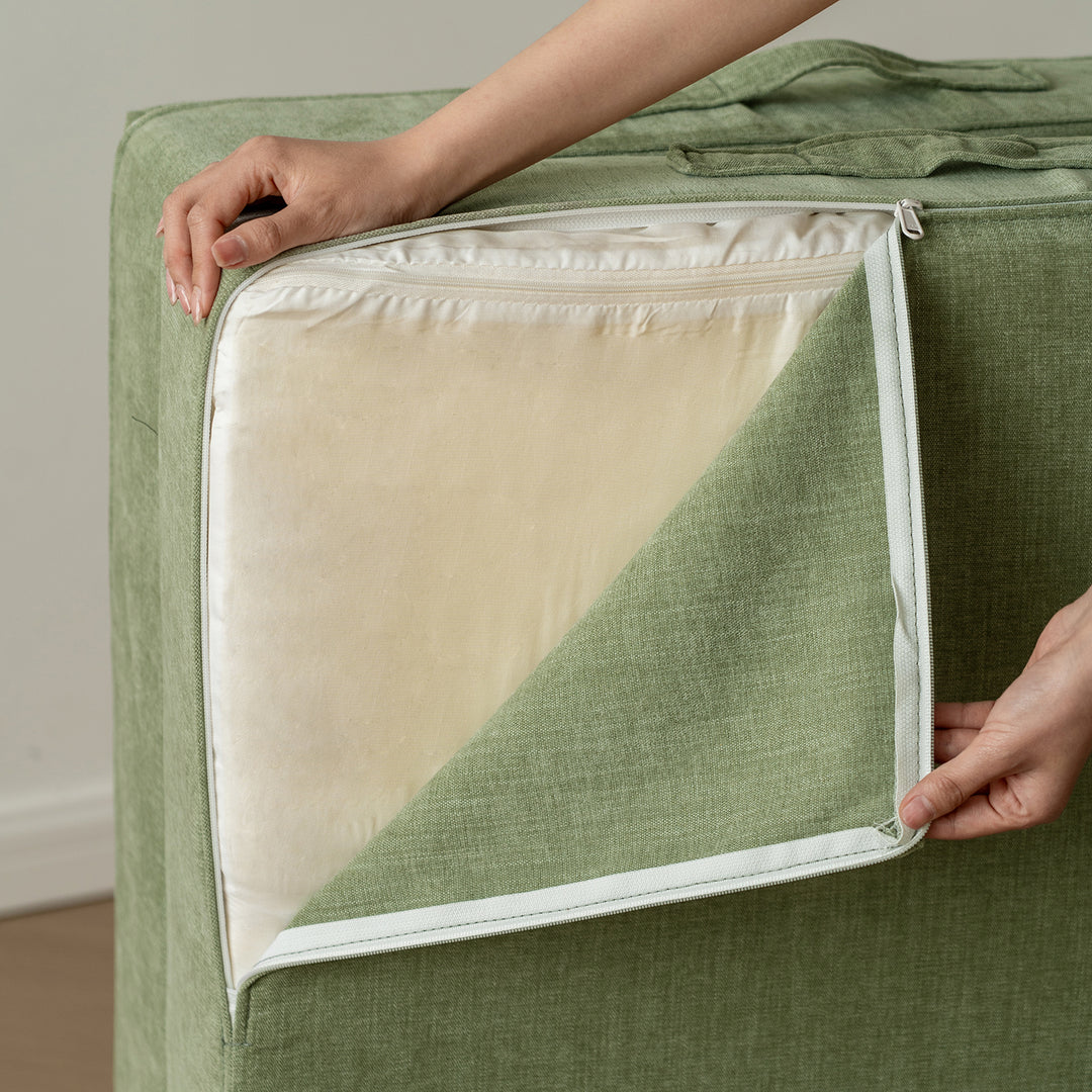 Contemporary chenille velvet fabric kids modular sofa block in close up details.