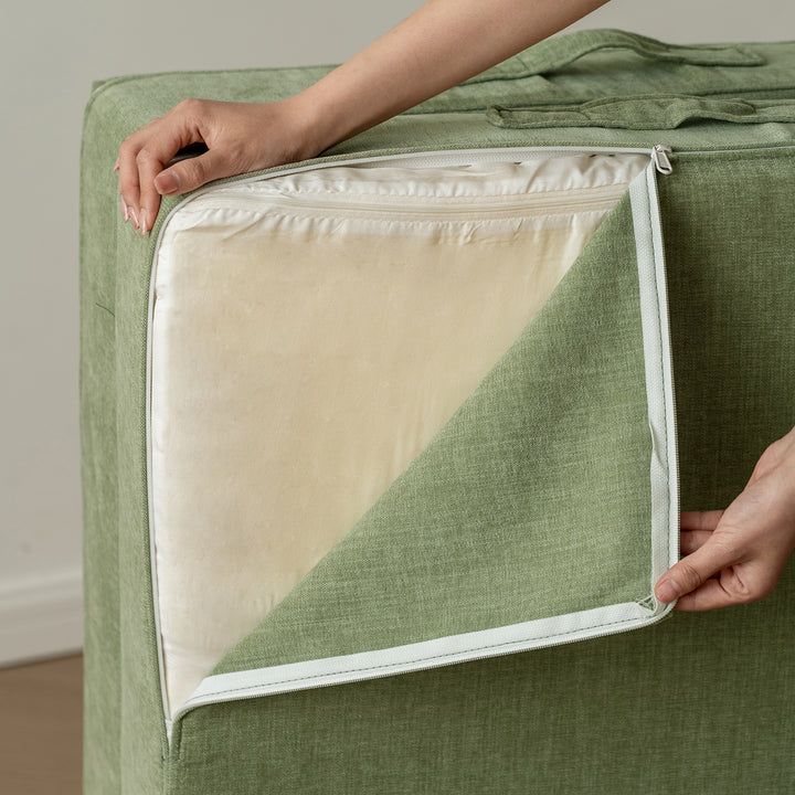 Contemporary chenille velvet fabric kids modular sofa block in close up details.