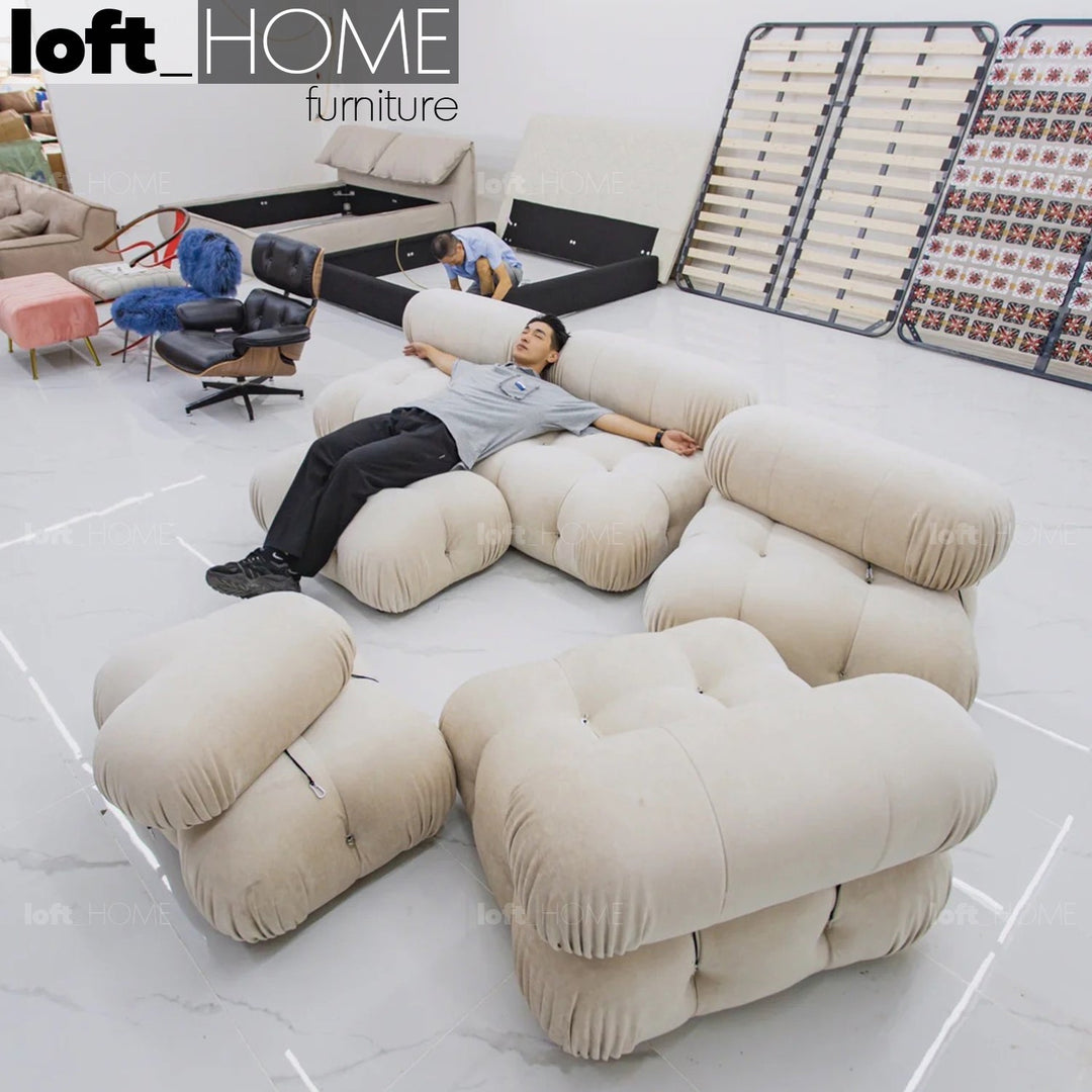 Contemporary fabric 1 seater sofa camaleonda in still life.