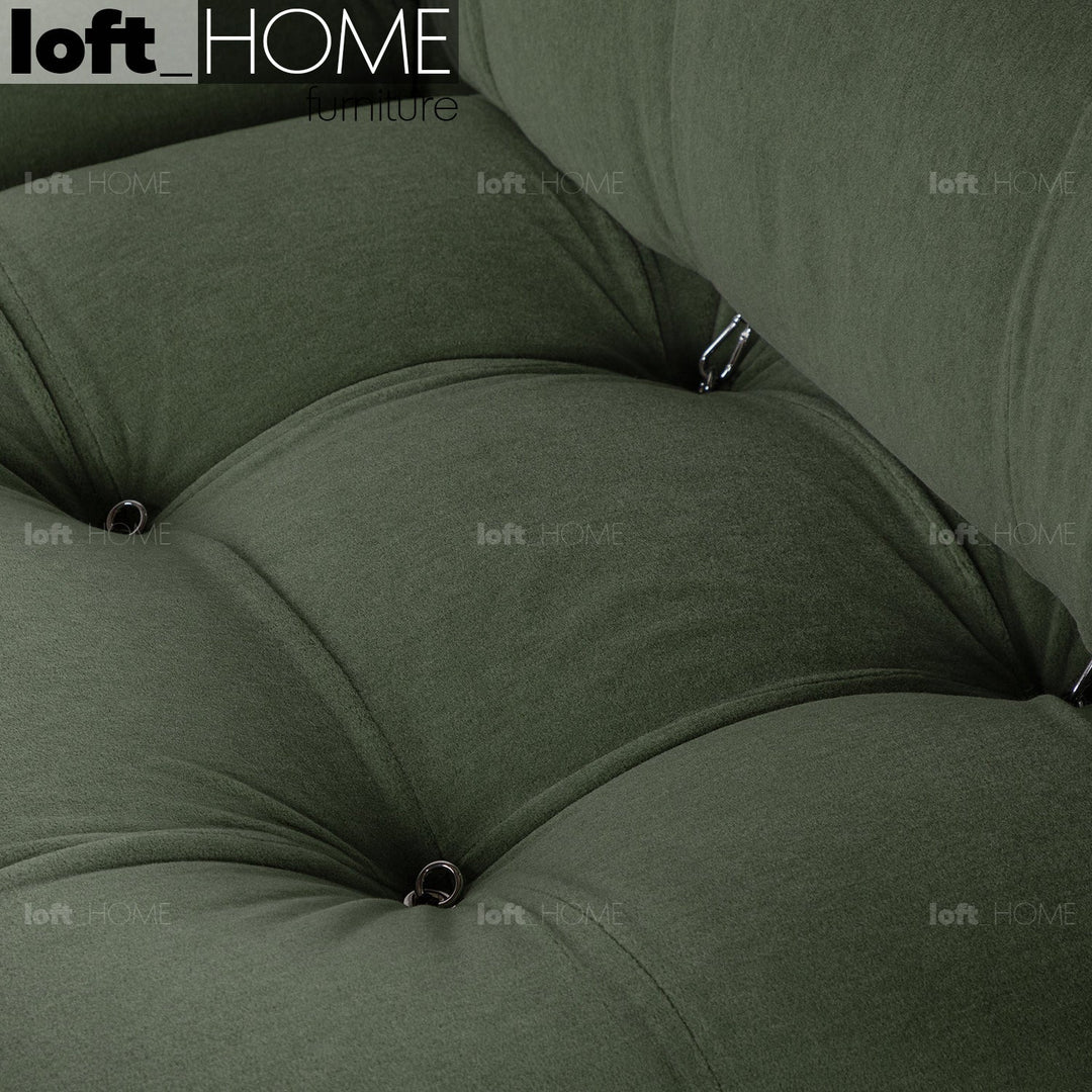 Contemporary fabric 1 seater sofa corner connection camaleonda in close up details.
