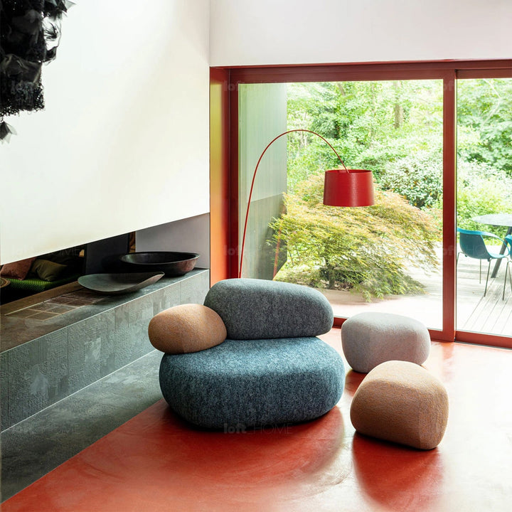 Contemporary fabric 1 seater sofa pebble detail 2.
