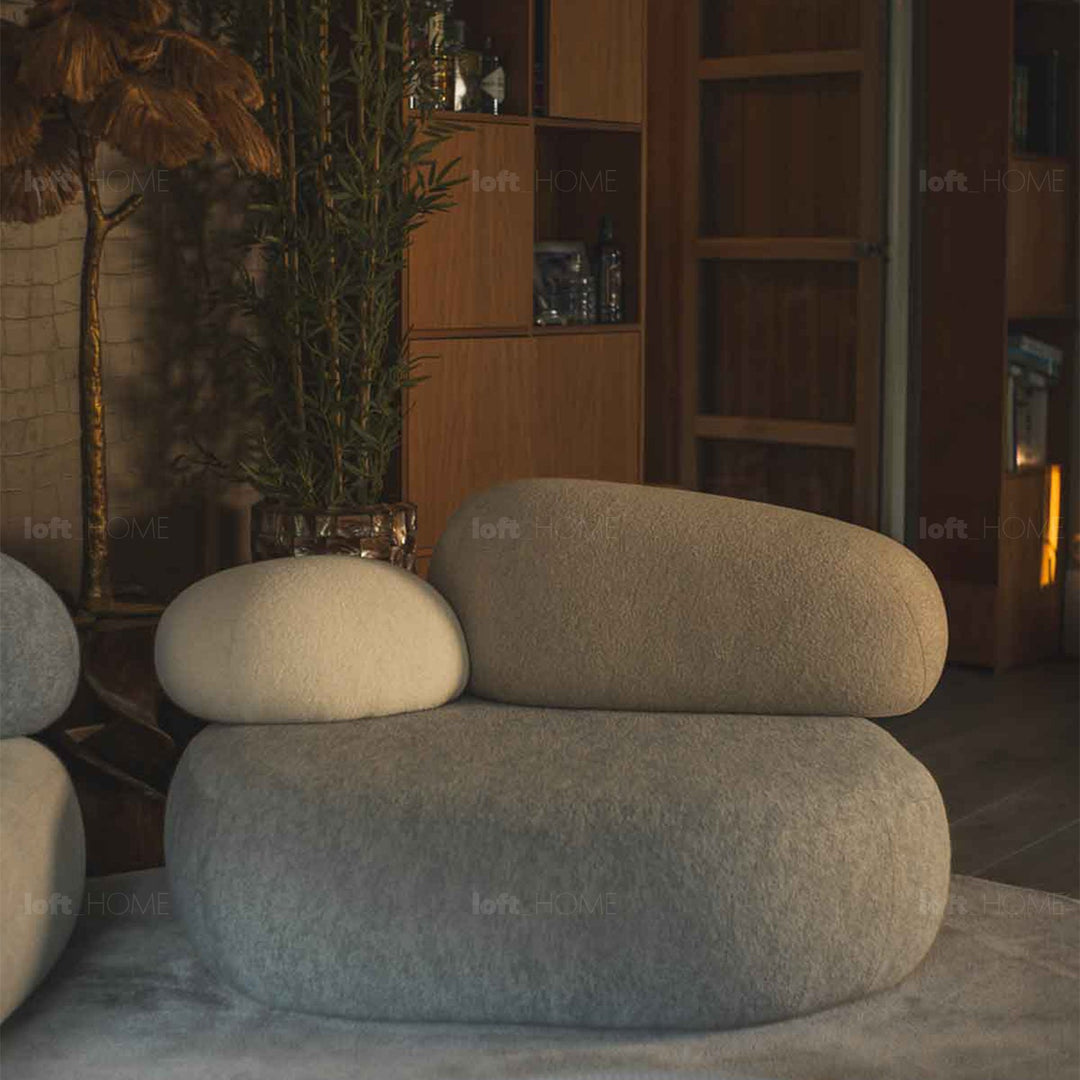Contemporary fabric 1 seater sofa pebble detail 3.