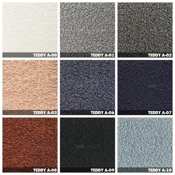 Contemporary fabric 1 seater sofa teddy color swatches.