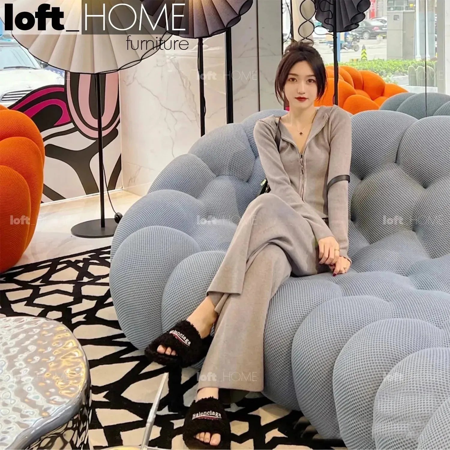 Contemporary fabric 3 seater sofa bubble environmental situation.