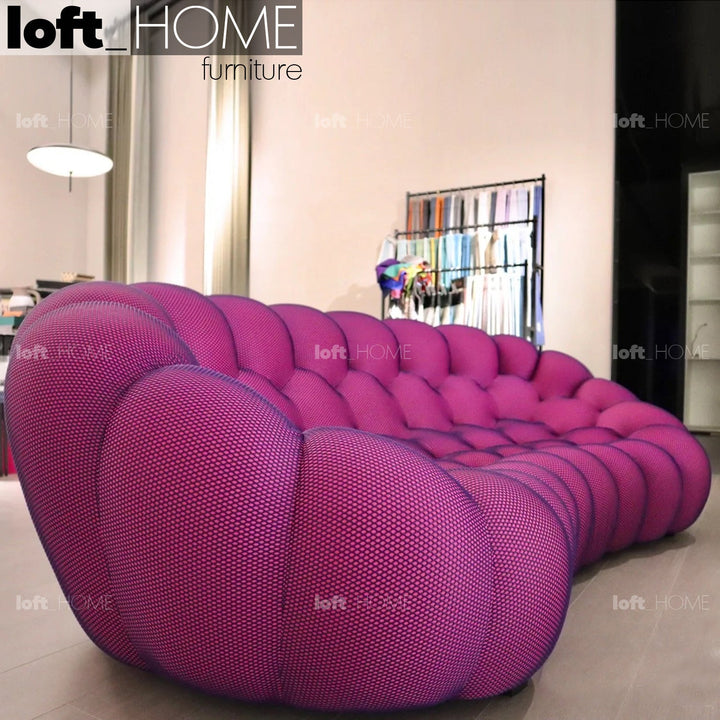 Contemporary fabric 3 seater sofa bubble in still life.