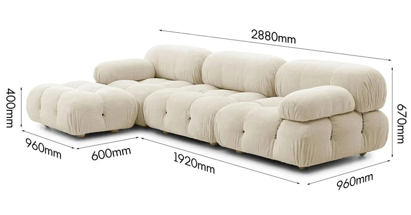 Bauhaus Fabric L Shape Sectional Sofa CAMALEONDA 3+L+Ottoman Size Chart