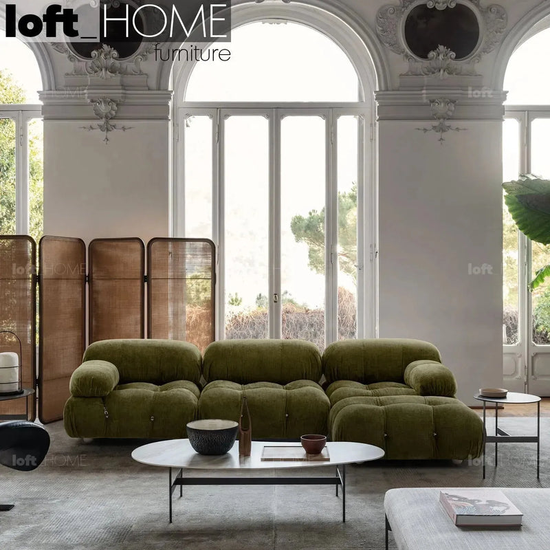 Contemporary fabric 3 seater sofa with ottoman camaleonda primary product view.