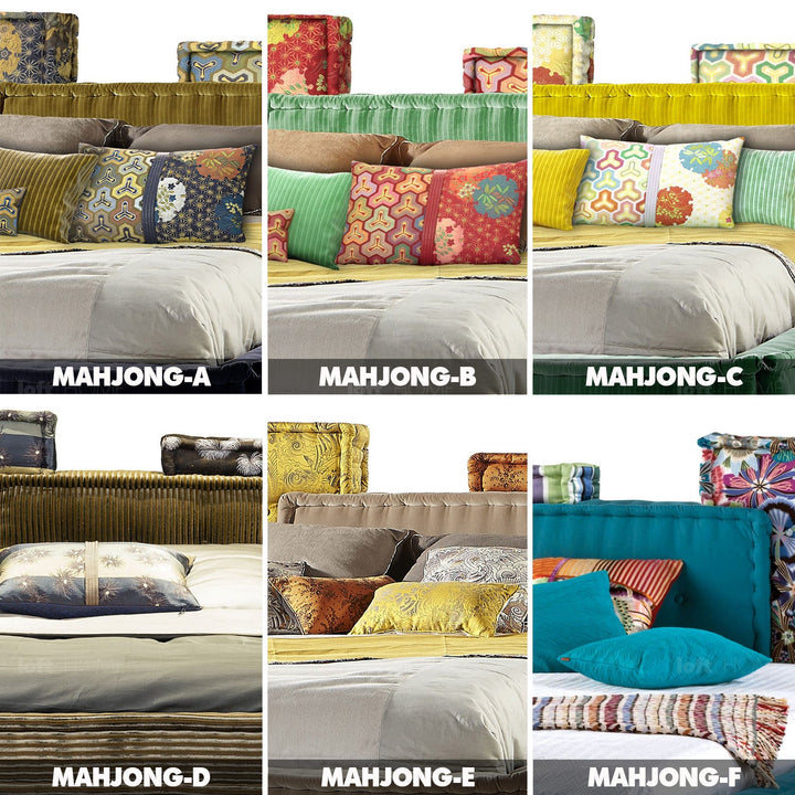 Contemporary fabric bed mahjong color swatches.